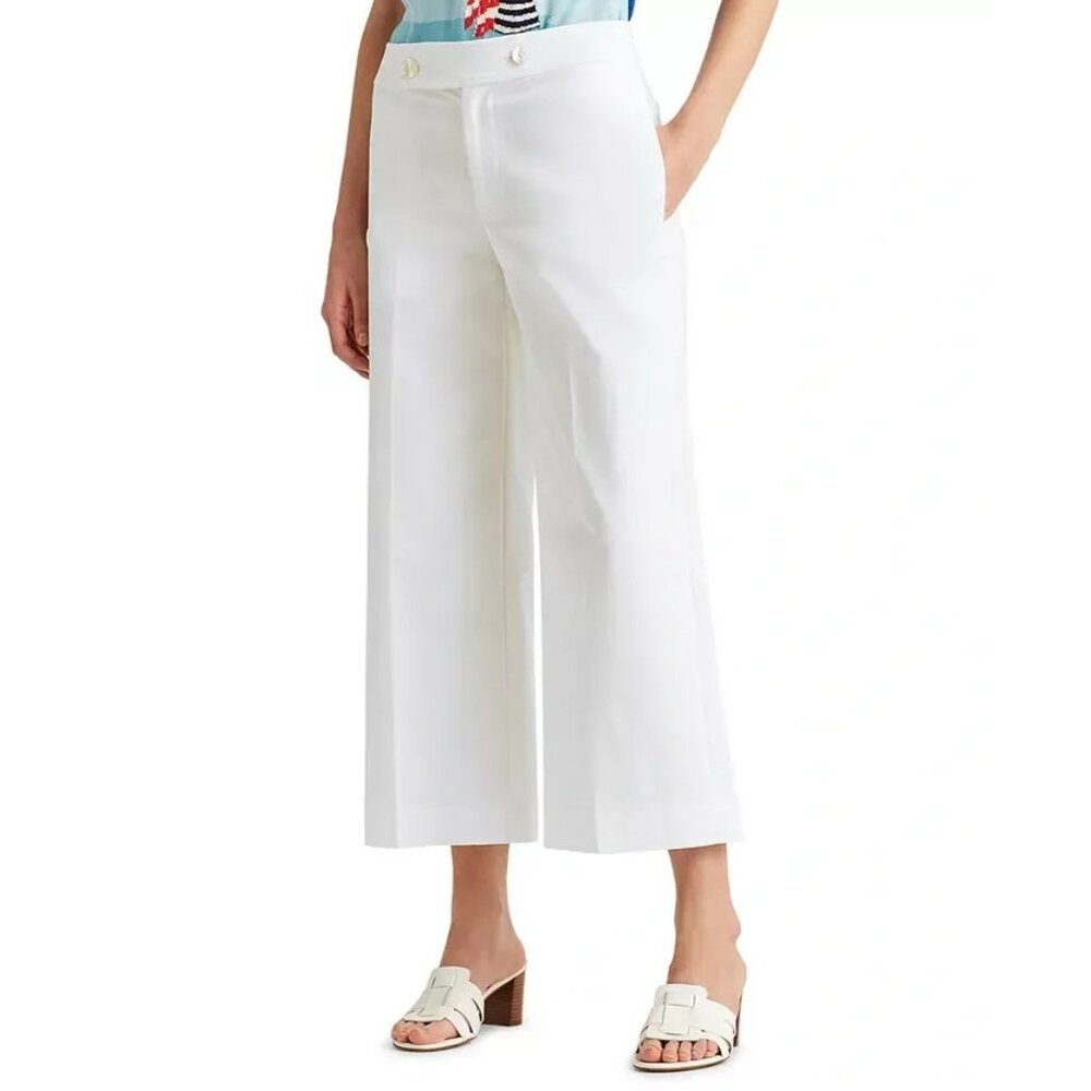 Lauren Ralph Lauren Pants Women's Size 4P White Cropped Wide Leg Twill $100